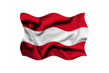 The flag of Austria is waving in the wind on a transparent background. Clipping path included