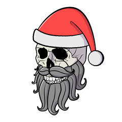 Santa skull with a beard. Vector illustration. Isolated on white.