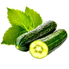 Close-up of fresh cucumbers isolated on a white or transparent background