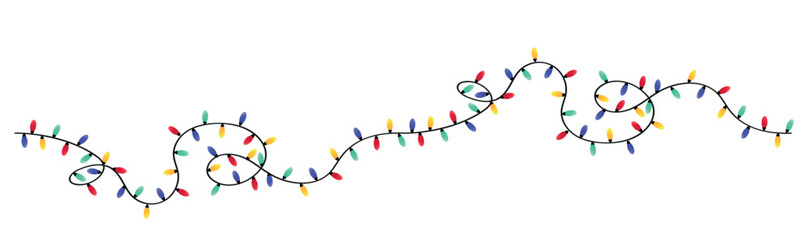 Colorful Christmas lights on white background