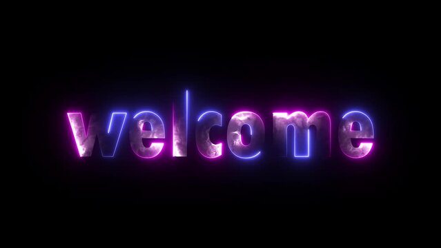 Welcome Animation with 3D neon purple and blue gradient animation