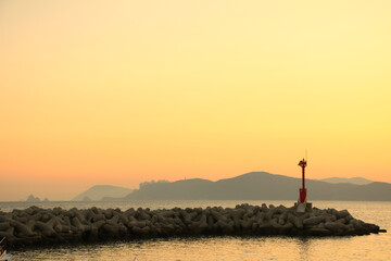 Beautiful Sunset Scenery of Oryukdo Islands in Busan, South Korea