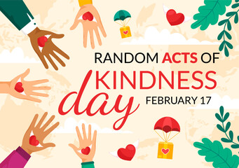Random Acts of Kindness Vector Illustration on February 17th Various Small Actions to Give Happiness with Love in Flat Cartoon Background Design