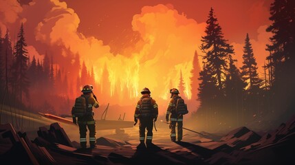 Illustration of fighting forest fires.