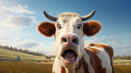 Funny Surprised Cow With Goofy Face