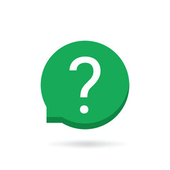 green speech bubble with question mark for quiz. flat minimal simple trend advice logotype design web element isolated on white. concept of exam test or make a request sign or uncertainty symbol