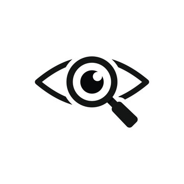 Eye magnifier icon, isolated on white background. Search pictogram.