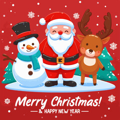 Cute Cartoon Christmas Card with Santa, simple merry Christmas card, Christmas celebration card, holiday card with Santa Claus, Cute Christmas character cartoon greeting card, Ai Generated.