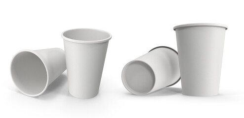 white plastic cups on transparent background