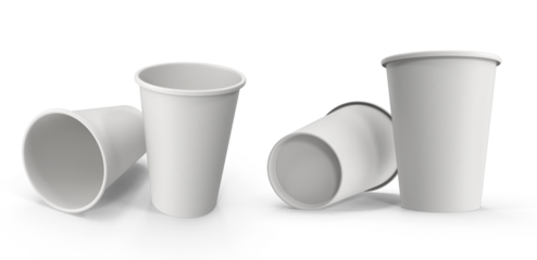 white plastic cups on transparent background