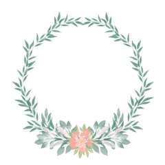 illustration of a Christmas wreath frame made from watercolor leaves and flowers isolated on a transparent background