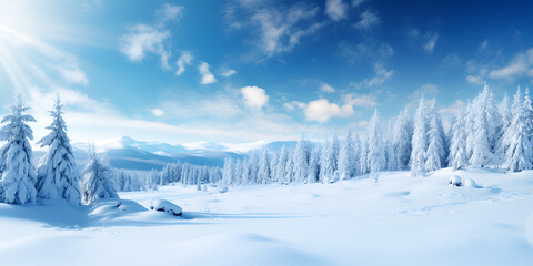 Winter Wonderland  Sunlit Snowy Peaks,,
Snow-Capped Mountains in Sun's Glow Generative Ai
