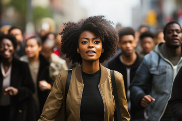 Black woman marching. 