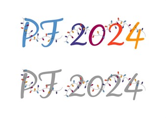 PF 2024 minimalist illustration. Christmas lights, numbers. Two variant colorful banner