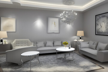 Fototapeta na wymiar Creative Drawing Room, Wall Paint Color Primer Gray with Sofa
