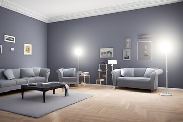 Fototapeta premium Creative Drawing Room, Wall Paint Color Primer Gray with Sofa