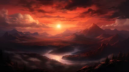 Abwaschbare Fototapete A breathtaking sunset over the mountains © Visual Aurora