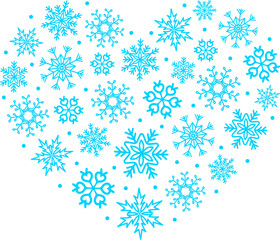 Snowflakes in heart shape. Winter decorations. Symbol of snowflakes.  Merry Christmas vector illustration.