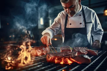 Foto op Canvas A chef is grilling a steak © wai
