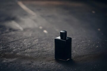 black pefume bottle on  old street stone pavement  floor - obrazy, fototapety, plakaty