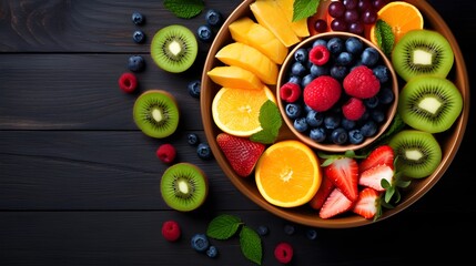 A colorful array of fresh fruits, neatly arranged in a bowl