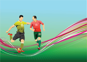 Soccer player poster. Vector Color 3d illustration