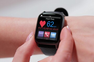 Smart wearable watch showing heartbeat - obrazy, fototapety, plakaty
