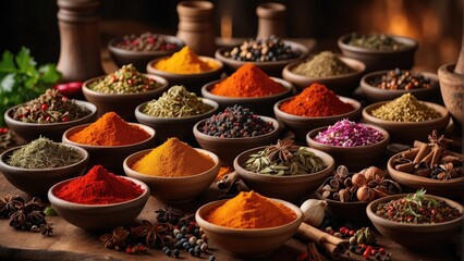 Fototapeta premium various types of spices in a bowl photo