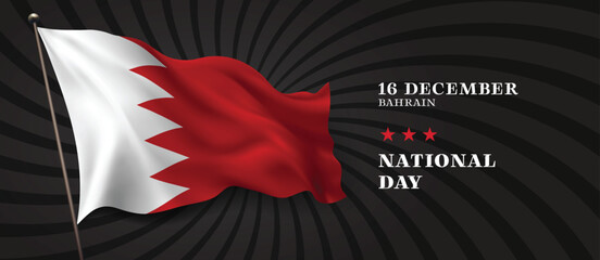 Bahrain national day vector banner, greeting card. Bahraini wavy flag