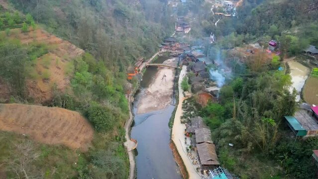 CatCat Village Aerial Drone Footage in Sapa, Vietnam