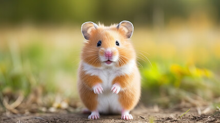 cute hamster standing. Isolated on blurry background