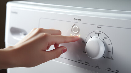 Woman switching on washing machine close up view