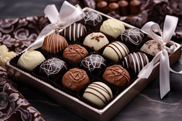 Assorted beautiful chocolates. Sweet gift