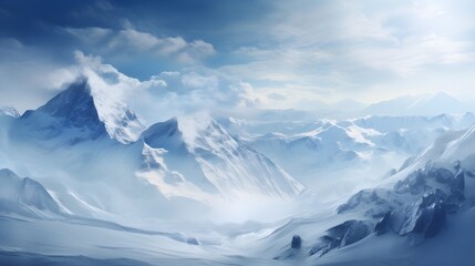 Fototapeta na wymiar Snow-covered mountains glistened in the winter sunlight,