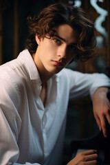 Young handsome young man in a white shirt