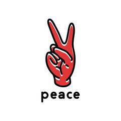 Peace Hand Drawing Logo Vector Design illustration Emblem