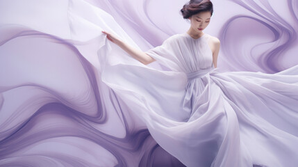 Chinese fashion girl wear flowing silk skirts and flowing purple silk ribbons