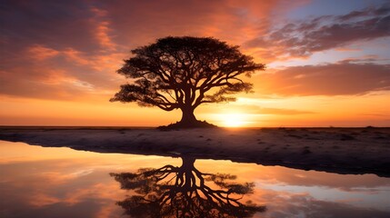 Fototapeta na wymiar The silhouette of a lone tree against the sunset was simply poetic,