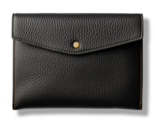 black leather wallet portrait with front view, single mockup template design with high image quality, isolated on transparent background, ai generative