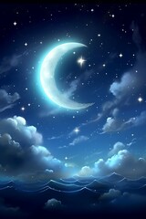 Obraz na płótnie Canvas cartoon moon and star in night sky