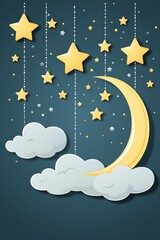 cartoon moon and star in night sky