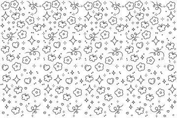 illustration line of flower and butterfly pattern on white background.