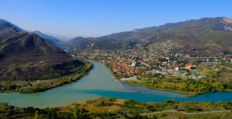 Panoramic View of Mtskheta with Kura and Aragvi Rivers. Rural Georgia © Terri_Crozier 