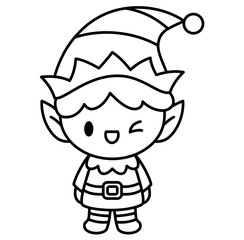 Cute Elf christmas outline cartoonicon illustration