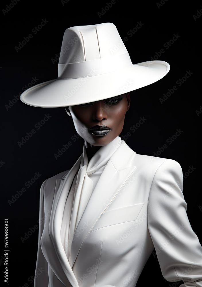 Wall mural black woman wearing a white suit and large hat