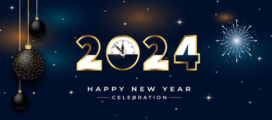 Happy new year  2024 celebration concept for greeting card banner and post template.