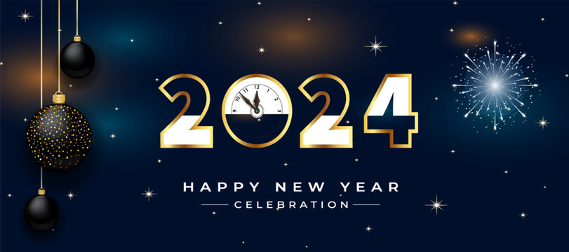 Happy New Year  2024 Celebration Concept For Greeting Card Banner And Post Template.