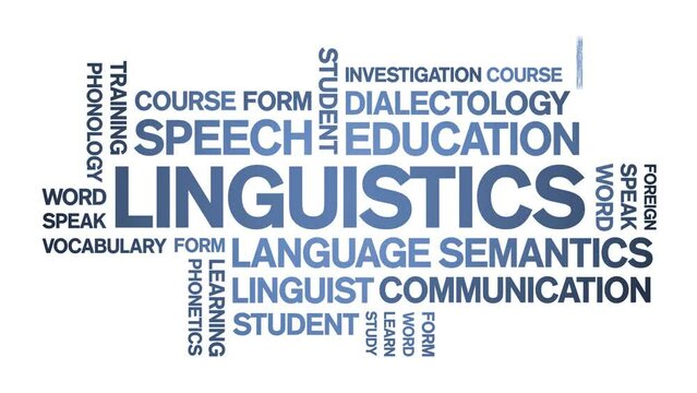 Linguistics animated tag word cloud;text design animation kinetic typography seamless loop.