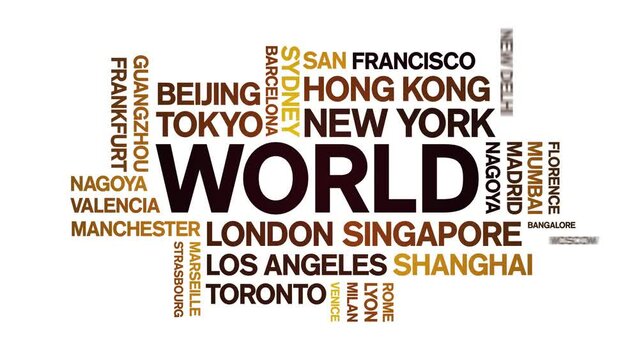 World animated tag word cloud;text design animation kinetic typography seamless loop.