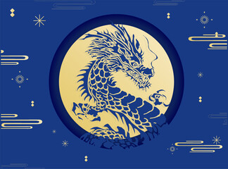 Traditional 3d chinese dragon illustration vector Banner chinese dragon 2024. New Year of the Dragon 2024.
